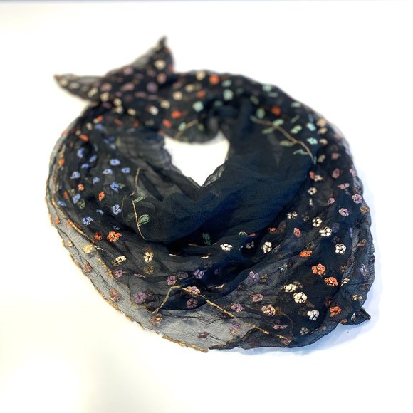 Vintage Handpainted Victorian Scarf - Sheer Floral Paisely and Gold Trim Paint - Picture 11 of 11